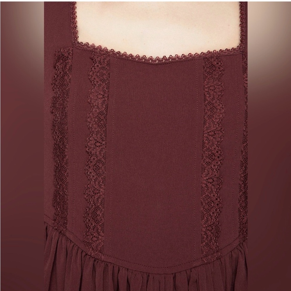 NWOT Disturbia Burgundy Square-Neck Maxi Dress Size US 10 - Picture 2 of 7